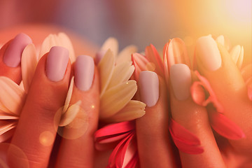 Image showing woman hands with manicure holding flower