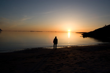 Image showing Person at a beach during sunset