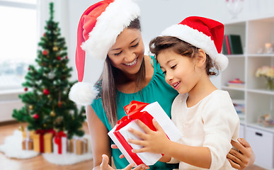 Image showing happy mother and daughter with christmas gift