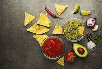 Image showing Guacamole sauce and salsa