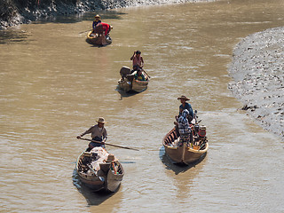 Image showing Fishing vessels on Dala River, Myanmar