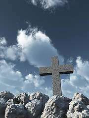 Image showing stone cross under cloudy sky - 3d illustration