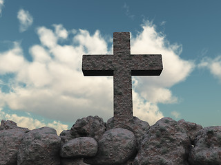 Image showing stone cross under cloudy sky - 3d illustration