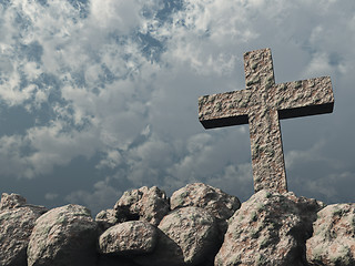 Image showing stone cross under cloudy sky - 3d illustration