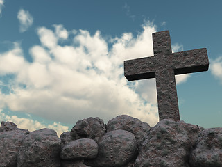 Image showing stone cross under cloudy sky - 3d illustration