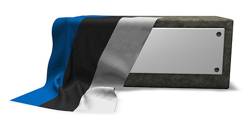 Image showing stone socket with blank sign and flag of estonia - 3d rendering