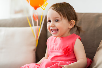 Image showing happy baby girl on birthday party at home