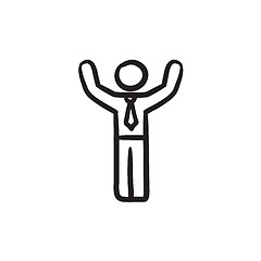 Image showing Man with raised arms sketch icon.