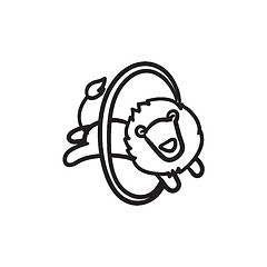 Image showing Lion jumping through ring sketch icon.