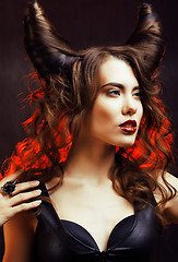 Image showing bright mysterious woman with horn hair, halloween celebration