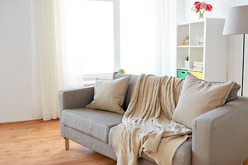 Image showing sofa with cushions at cozy home living room