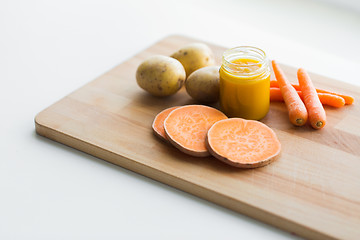 Image showing vegetable puree or baby food in glass jar