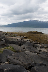 Image showing Fjord with small mountain in background