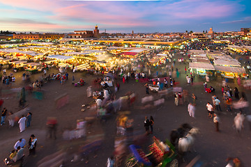 Image showing Jamaa el Fna market square in sunset, Marrakesh, Morocco, north Africa.