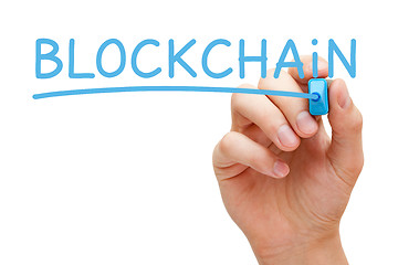 Image showing Blockchain Handwritten With Blue Marker