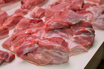 Image showing Fresh pork is sold in the market