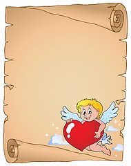 Image showing Cupid holding stylized heart parchment 1