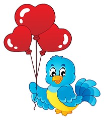 Image showing Bird with heart shaped balloons theme 1