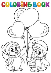 Image showing Coloring book Valentine penguins 1