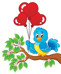 Image showing Bird with heart shaped balloons theme 2