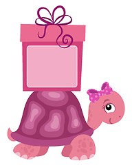 Image showing Pink turtle with gift