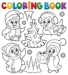 Image showing Coloring book Christmas penguins 1