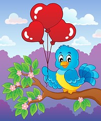 Image showing Bird with heart shaped balloons theme 3