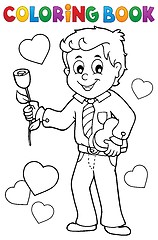Image showing Coloring book man holding rose