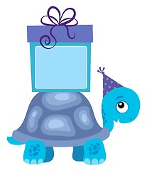 Image showing Blue turtle with gift