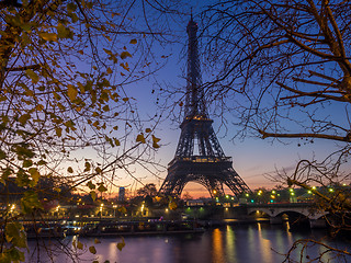 Image showing The Eiffel tower at sunrise in Paris