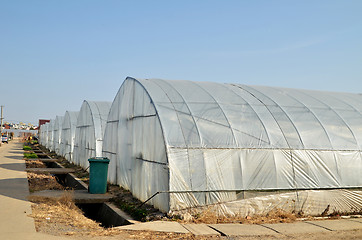 Image showing Large greenhouse for plants in the autumn