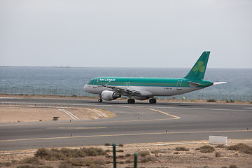 Image showing ARECIFE, SPAIN - APRIL, 15 2017: AirBus A320 of Aer Lingus at La