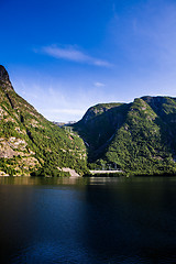 Image showing Fjord Landscape with high mountains and deep fjords of western N