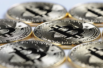 Image showing Macro view of shiny Bitcoin souvenire coins