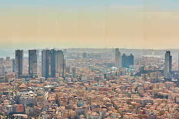 Image showing Urban landscape of European side of Istanbul and Bosphorus Strait on a horizon. Modern part of city with business towers of international corporations, skyscrapers and shopping malls of the city.