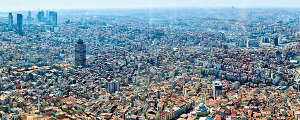 Image showing View of the roofs of Istanbul. Retro style. Shooting through glass.