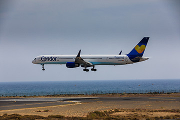 Image showing ARECIFE, SPAIN - APRIL, 16 2017: Boeing 757-300 of Condor with t