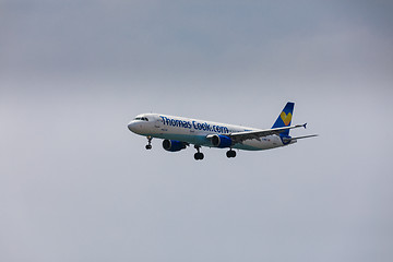 Image showing ARECIFE, SPAIN - APRIL, 16 2017: AirBus A321 of ThomasCook.com w