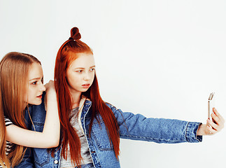 Image showing best friends teenage girls together having fun, posing emotional on white background, besties happy smiling, lifestyle people concept