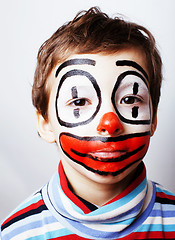 Image showing little cute boy with facepaint like clown, pantomimic expression