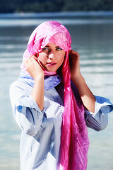 Image showing Young woman with headscarf