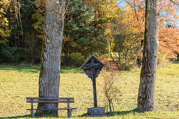 Image showing Bavarian crossroads between Two trees