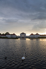 Image showing Dramatic scenery of post storm sunset of Nymphenburg palace in Munich Germany.