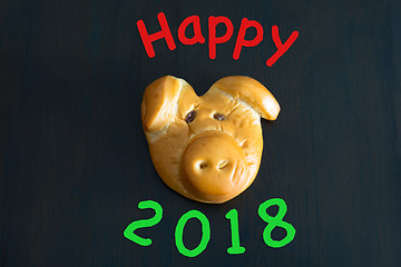 Image showing baked lucky pig as talisman for new year 2018