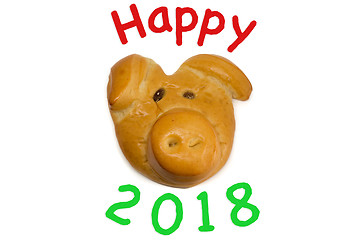 Image showing baked lucky pig as talisman for new year 2018