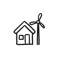 Image showing House with windmill sketch icon.