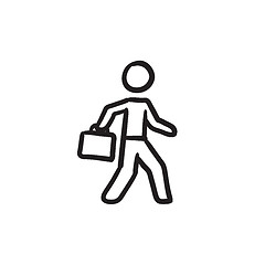 Image showing Businessman walking with briefcase sketch icon.