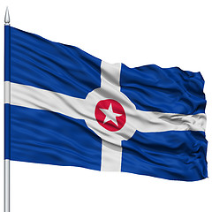 Image showing Indianapolis Flag on Flagpole, Waving on White Background