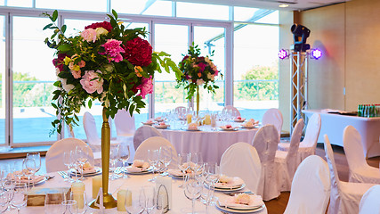 Image showing Table set for wedding or another catered event dinner.