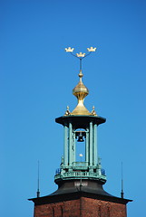 Image showing Three crowns on the City Hall Stockholm